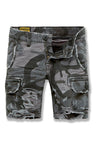 Jordan Craig KIDS WAR TORN CARGO SHORTS ( BLACK CAMO )