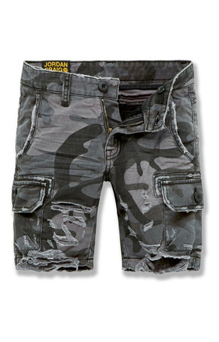 Jordan Craig KIDS WAR TORN CARGO SHORTS ( BLACK CAMO )